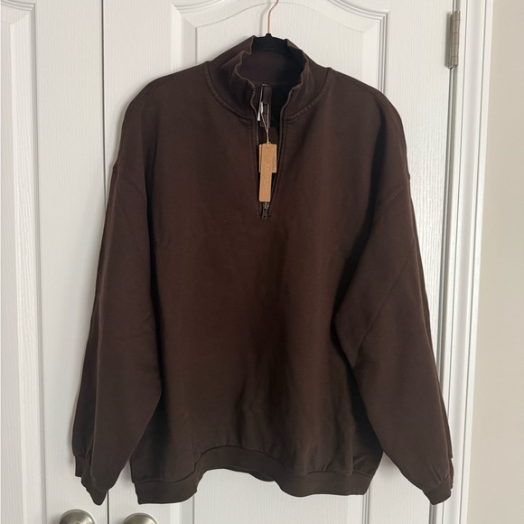 SKIMS Boyfriend Fleece Half Zip Pullover - Espresso - Picture 3 of 8